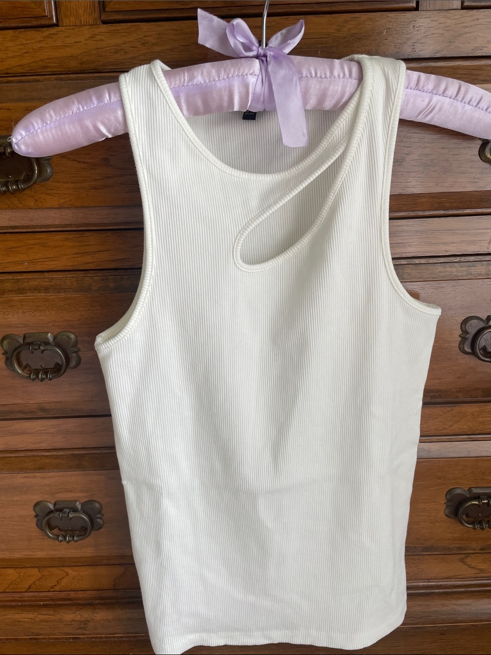 Massimo Dutti Cream Ribbed Tank with Asymmetric Keyhole
